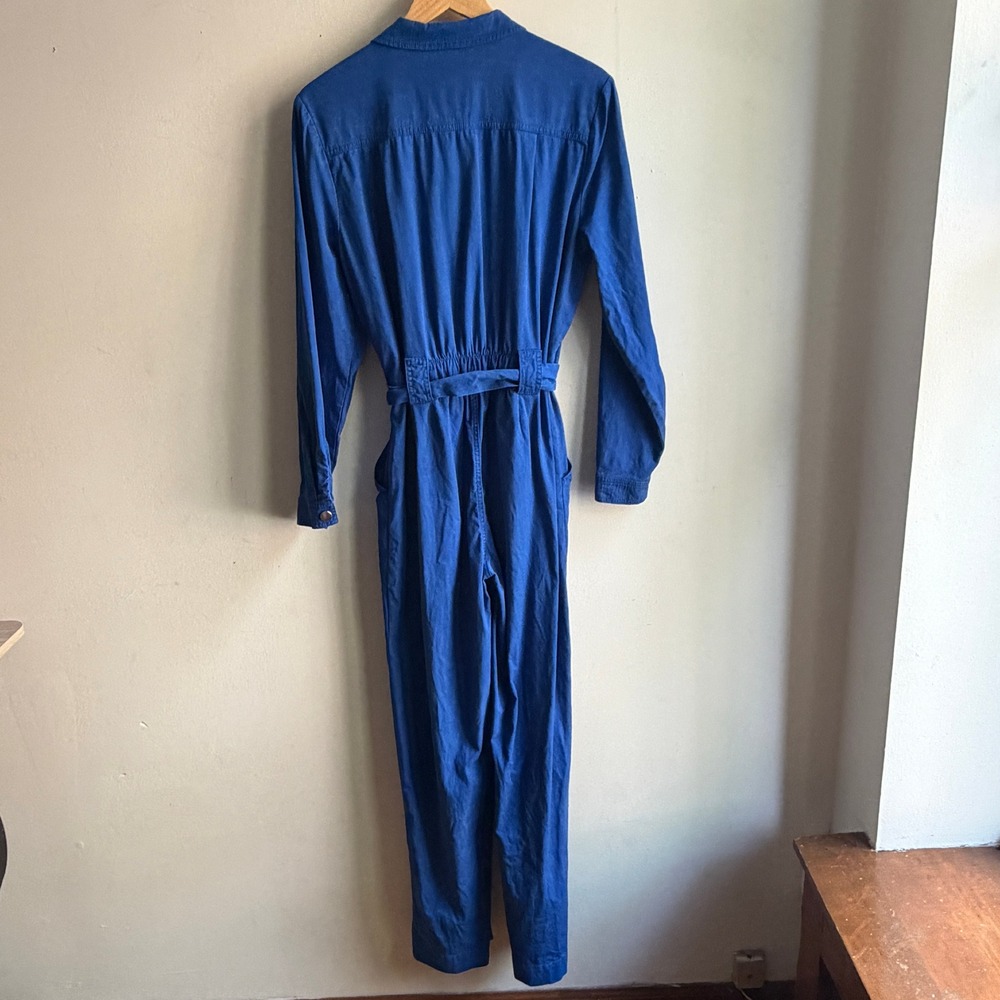Sezane Brooklyn Jumpsuit Long Sleeve Belted Utility Blue Women's 10 Good Patina - Picture 5 of 9